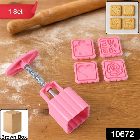 Multipurpose Cookie Biscuit Stamp Mold Set With Press Handle - Zidbik