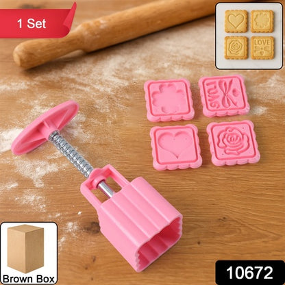 Multipurpose Cookie Biscuit Stamp Mold Set With Press Handle - Zidbik