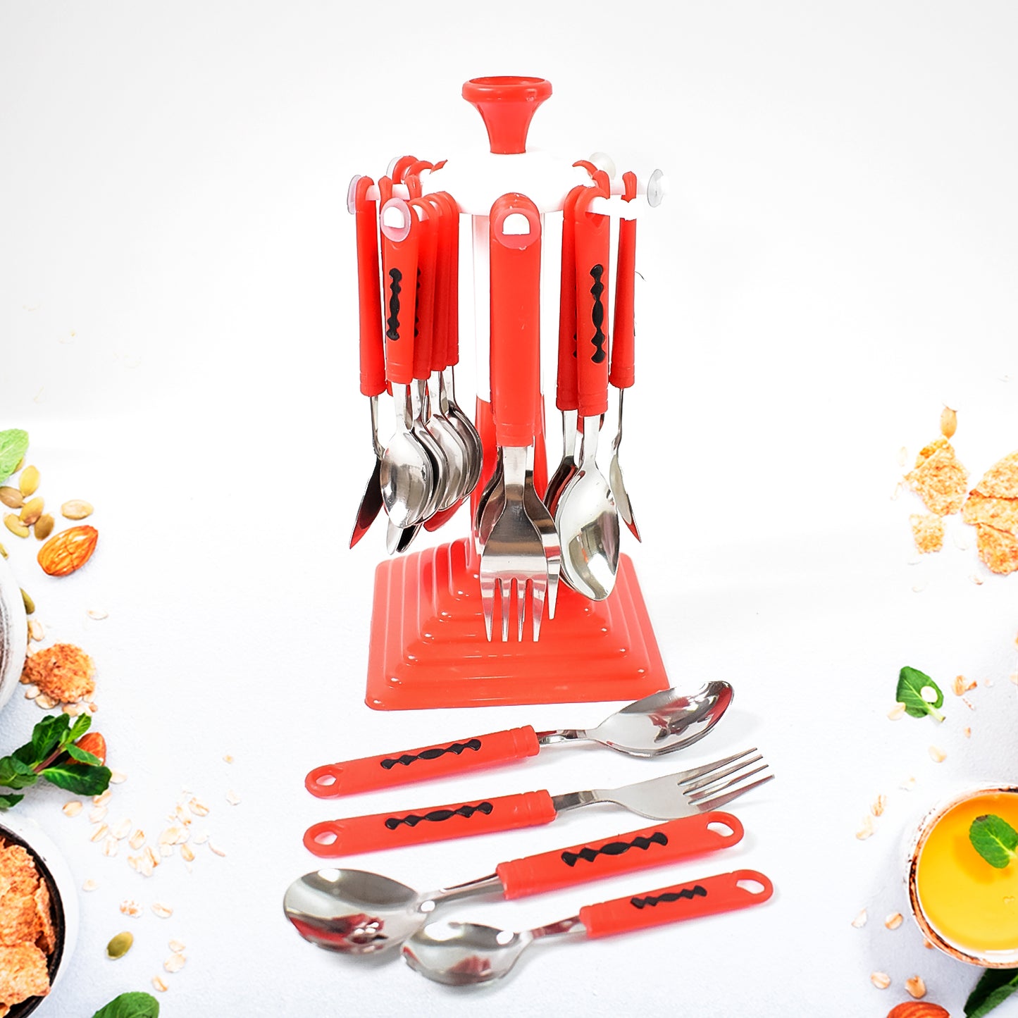 Classic Cutlery Set For Dining Table Stainless Steel 24-piece Set With Stand (1 Set - Zidbik