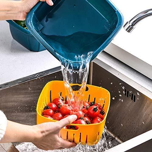 2355 Double Layer Food Drainer Washing Basket With Collapsible Strainers Colander - Zidbik