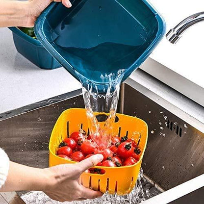2355 Double Layer Food Drainer Washing Basket With Collapsible Strainers Colander - Zidbik