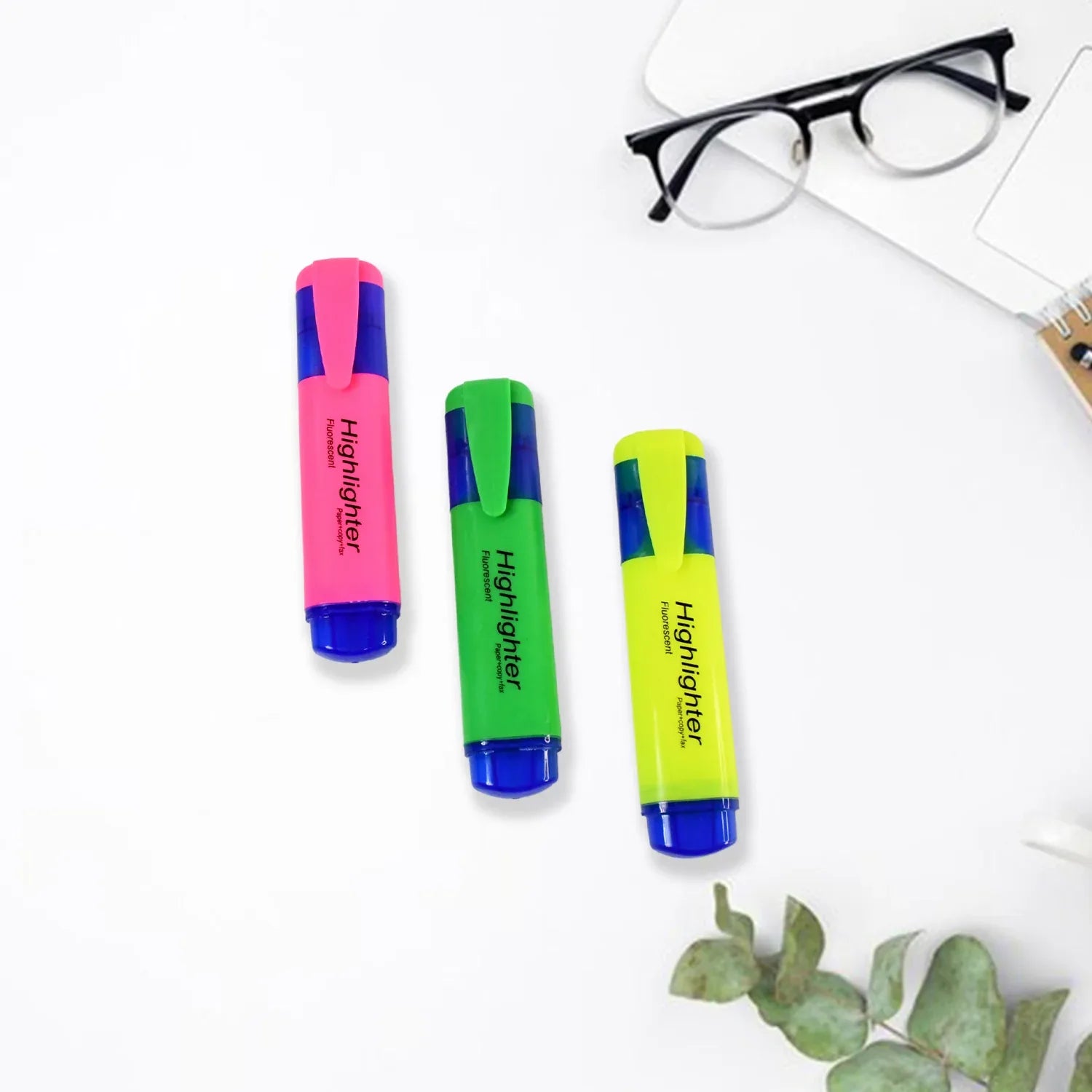 Highlighter Pen Assorted Colours Water Based Broad Tip Writing Marker (3 Pcs Set) - Zidbik