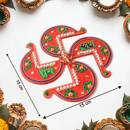 Acrylic Swastik Shubh Labh Wall Hanging (1 Pc) - Zidbik
