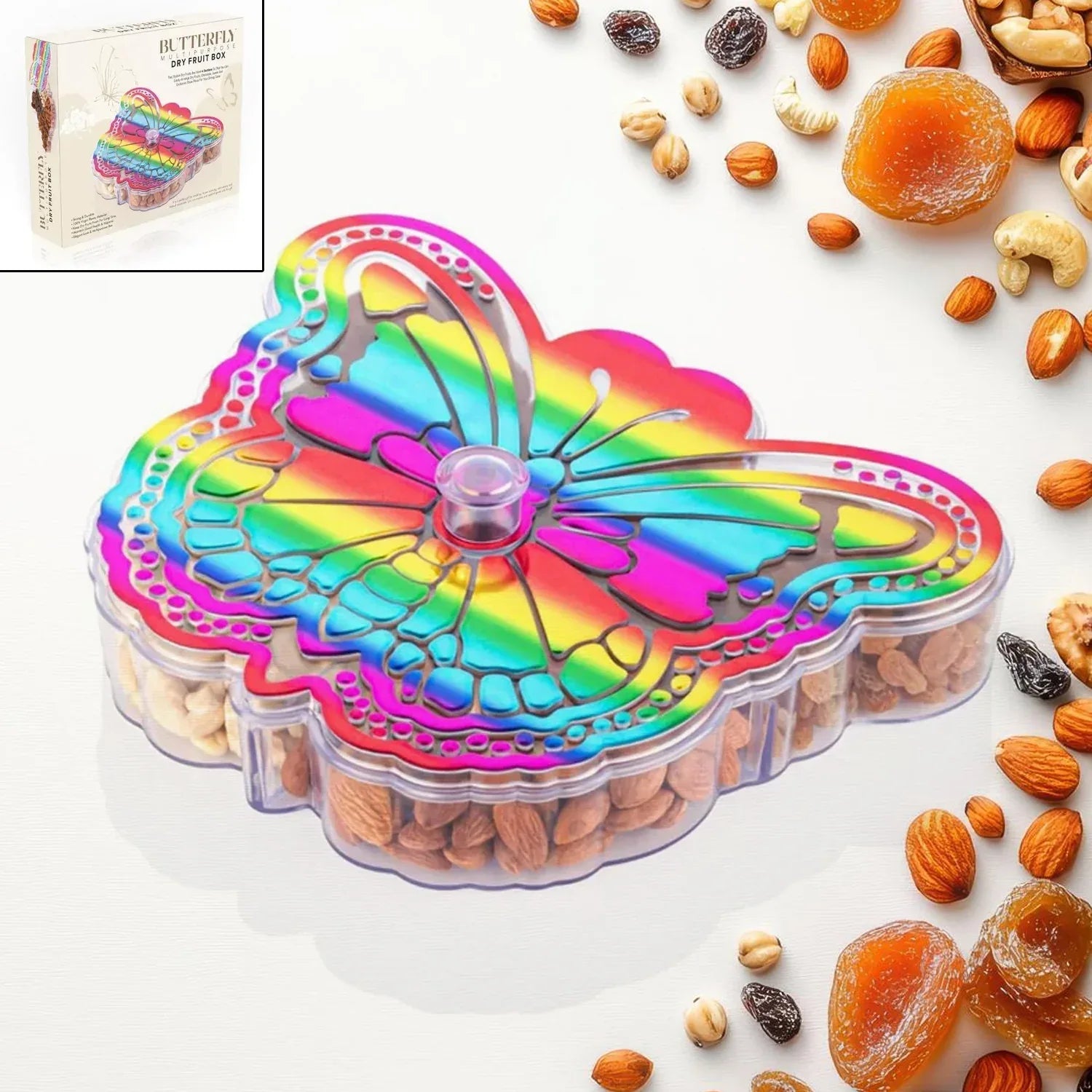 Butterfly Shape 4 Compartment Multipurpose Box Dry Fruit Box (1 Pc) - Zidbik