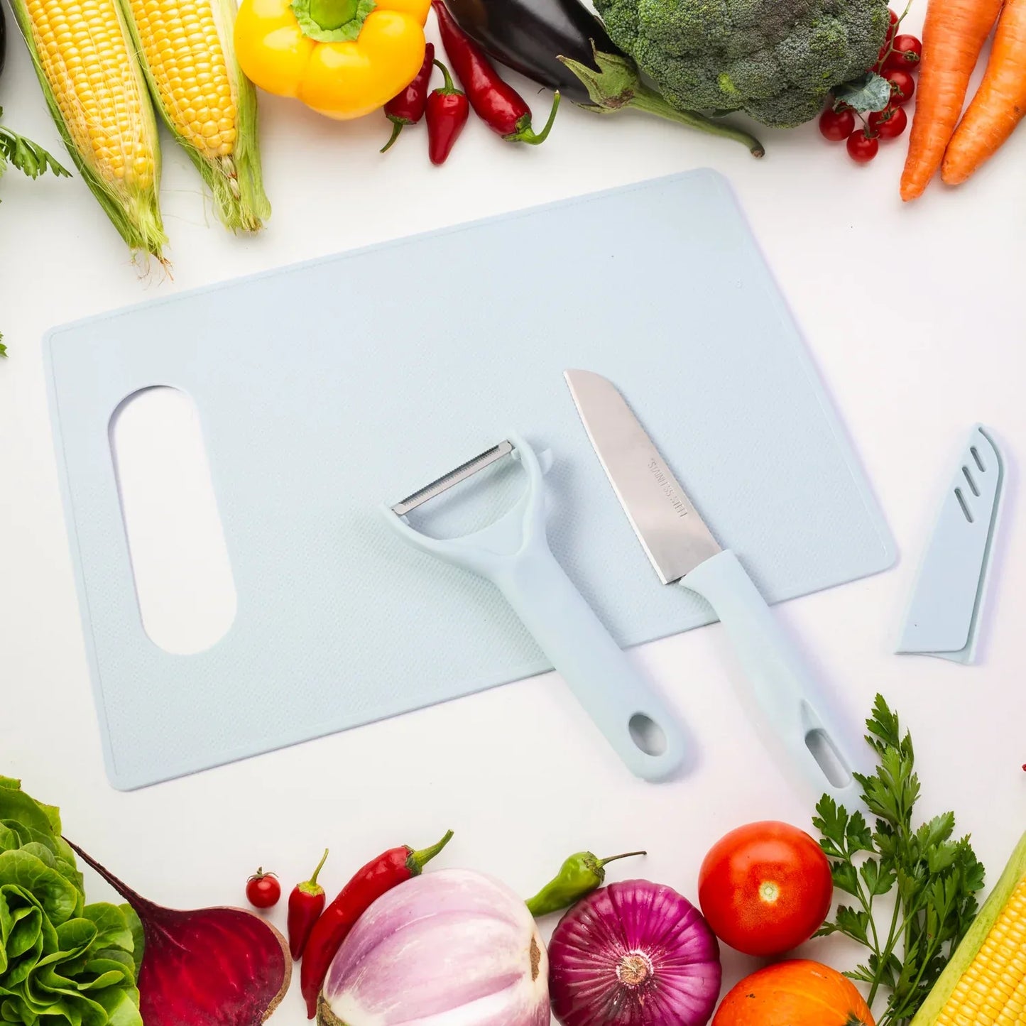 3 In 1 Kitchen Knife Chopping Board Set (1 Set) - Zidbik