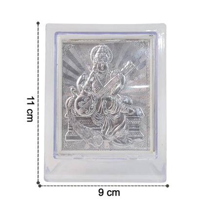 Elegant Silver Saraswati Maa Photo Frame With Stand (1 Pc) - Zidbik