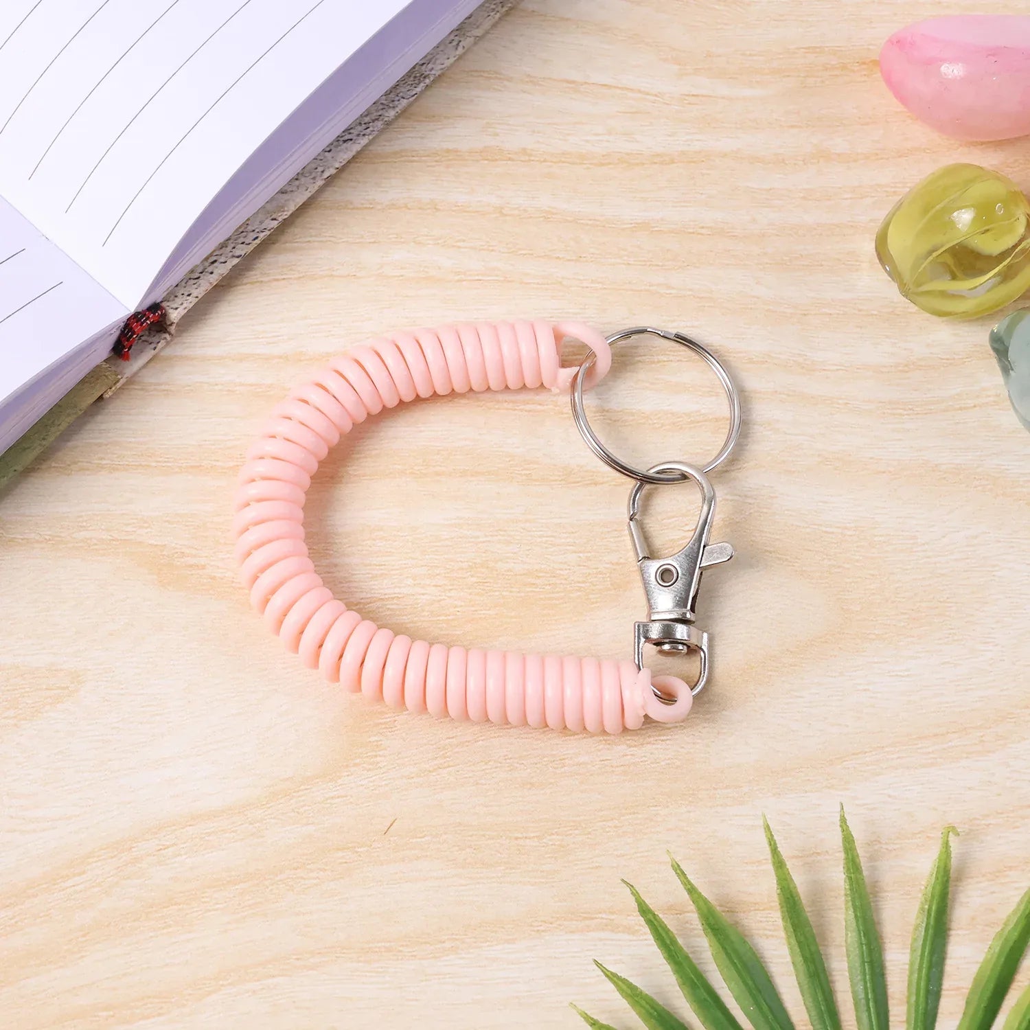 Elastic Spiral Coil Keychain Bracelet With Metal Key Ring And Clip Hook (1 Pc) - Zidbik