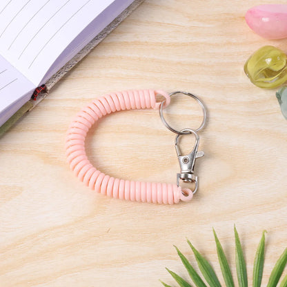 Elastic Spiral Coil Keychain Bracelet With Metal Key Ring And Clip Hook (1 Pc) - Zidbik