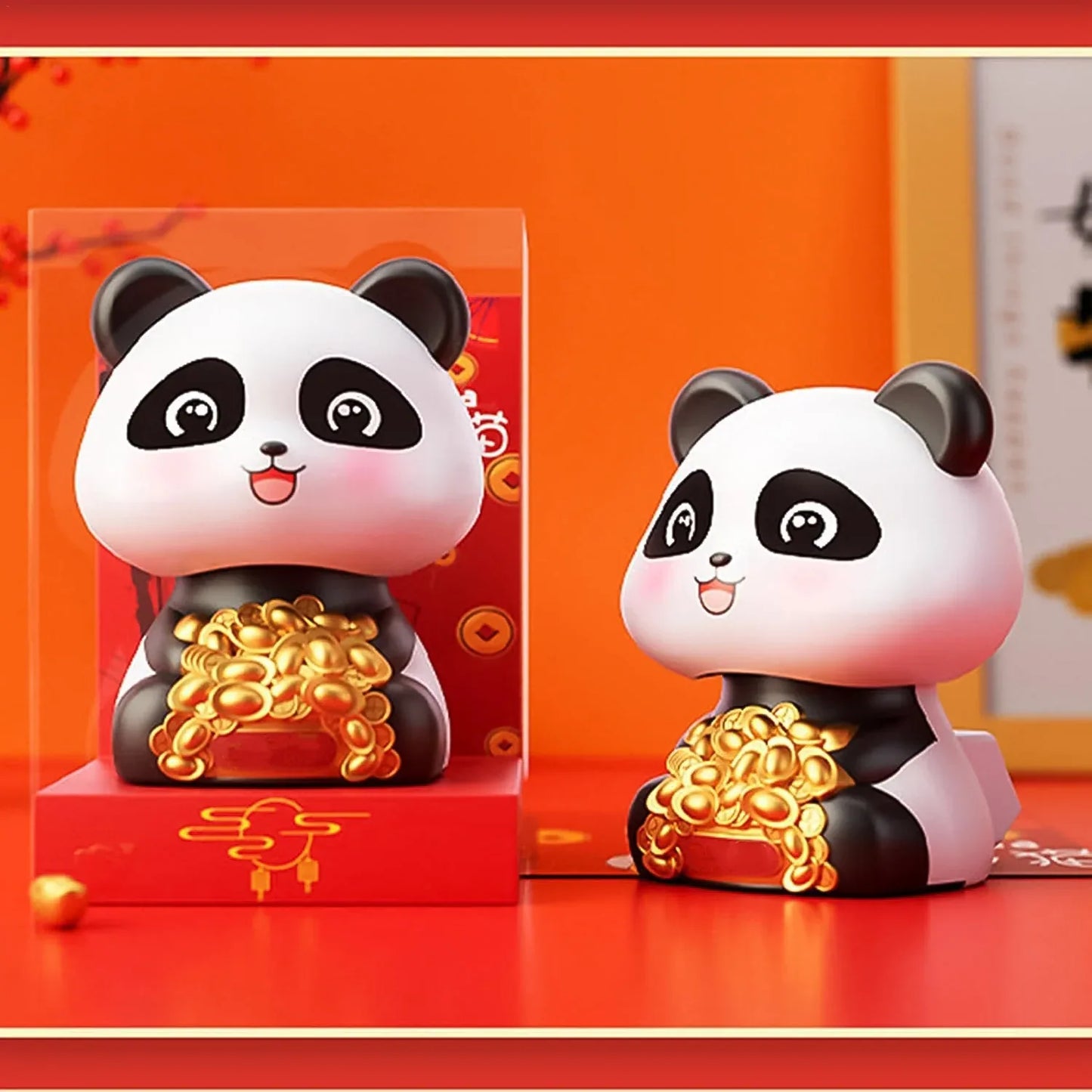 Car Decoration Solar Power Moving Head Panda Statue Creative (1 Pc) - Zidbik