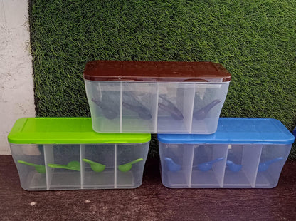 5578 Kitchen Multipurpose Air-tight 4 Sections Storage Containers  Pickle (Achar) Jar With 4 Spoon For Each Section (1 Pc  Mix Color) - Zidbik