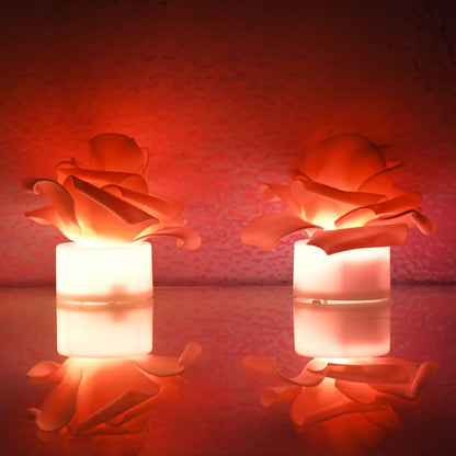Rose Flower Shaped Led Flickering Tealight Candles (2 Pc) - Zidbik