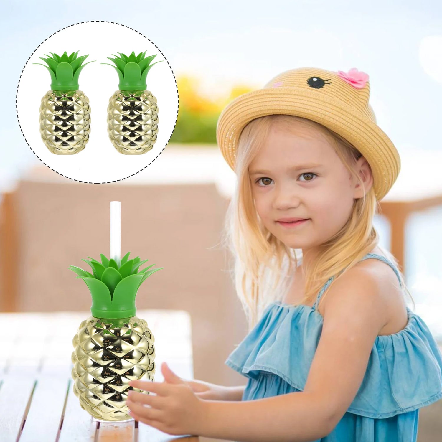 8447 Plastic Pineapple Cups With Straw Pineapple Party Favors Summer Hawaiian And Beach Party Decorations For Kids Adults With Brown Box(1 Pc) - Zidbik