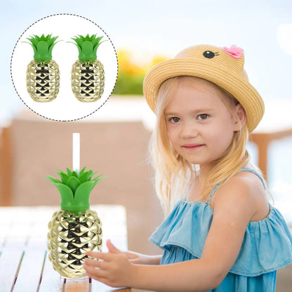 8447 Plastic Pineapple Cups With Straw Pineapple Party Favors Summer Hawaiian And Beach Party Decorations For Kids Adults With Brown Box(1 Pc) - Zidbik