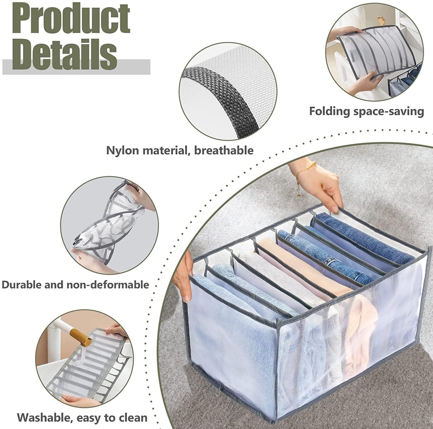 4069 Clothes Organizer +7 Grid Drawer Wardrobe Clothes Organizer Jeans Closet Cabinet Organizers Portable Foldable Storage Containers - Zidbik