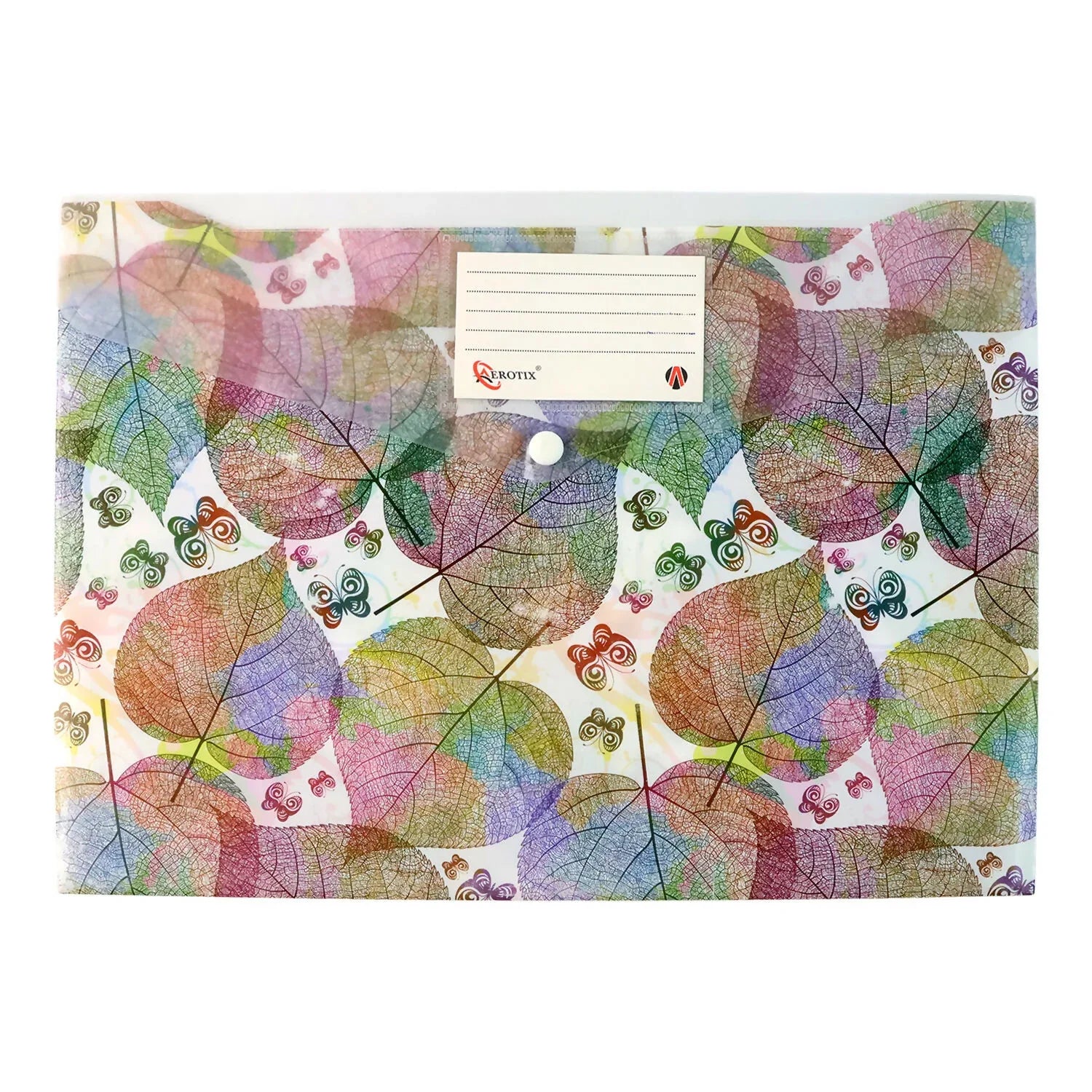 Printed A4 Document Folder Leaf Design With Button Closure Label Slot (1 Pc) - Zidbik