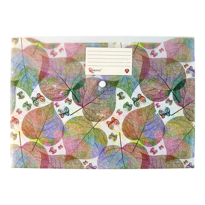 Printed A4 Document Folder Leaf Design With Button Closure Label Slot (1 Pc) - Zidbik
