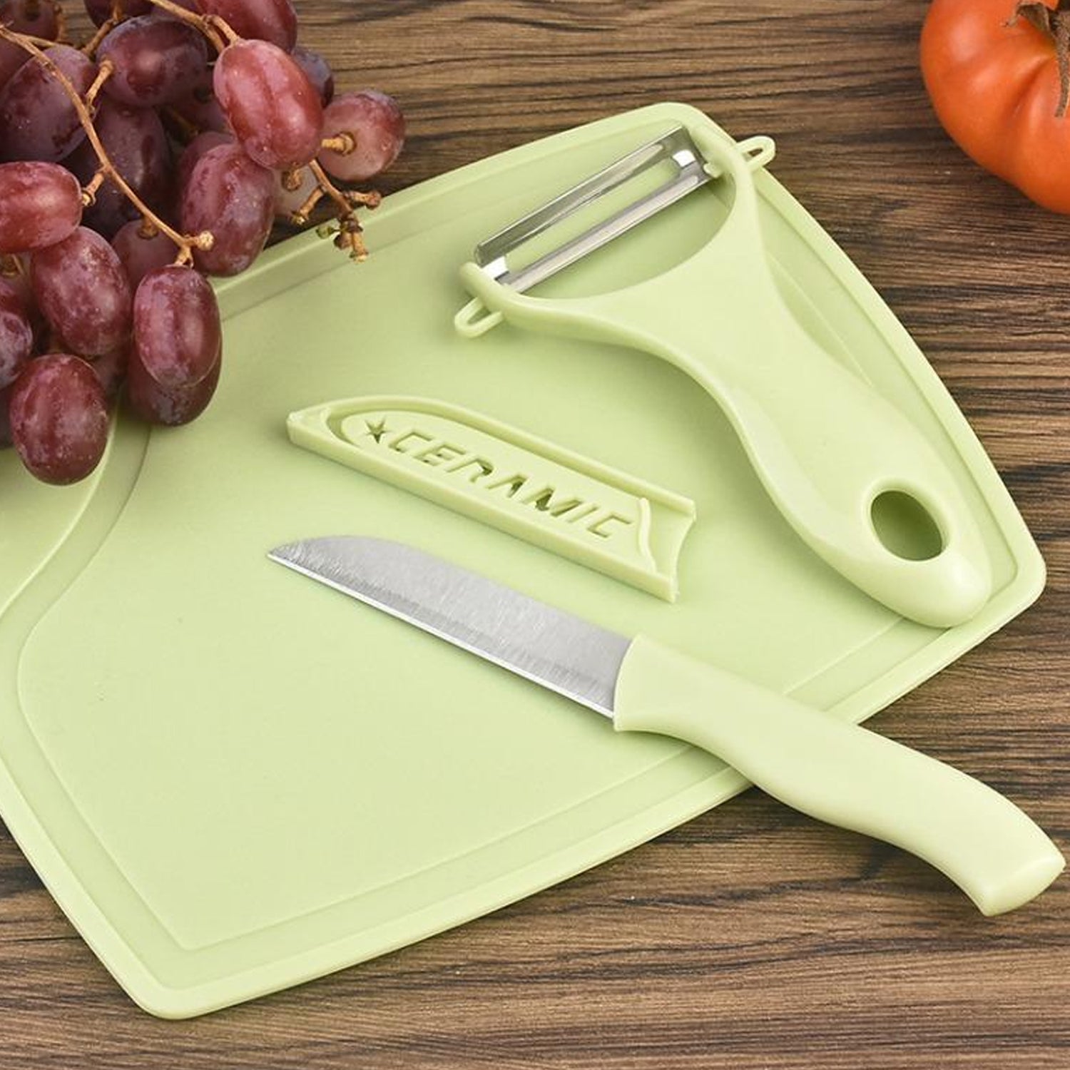 5207 Plastic Kitchen Peeler - Green  Classic Stainless Steel 3-piece Knife Set Combo - Zidbik