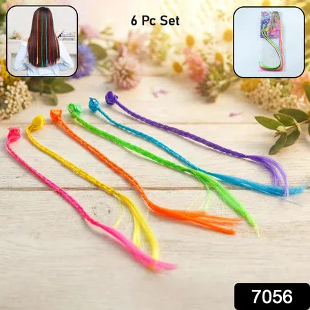 Colourful Braided Hair Extension Streaks For Girls Kids (6 Pc) - Zidbik