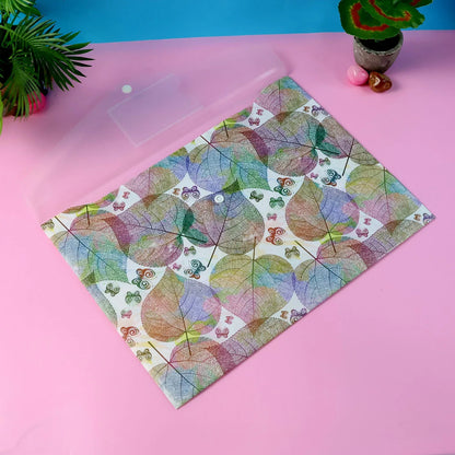 Printed A4 Document Folder Leaf Design With Button Closure Label Slot (1 Pc) - Zidbik