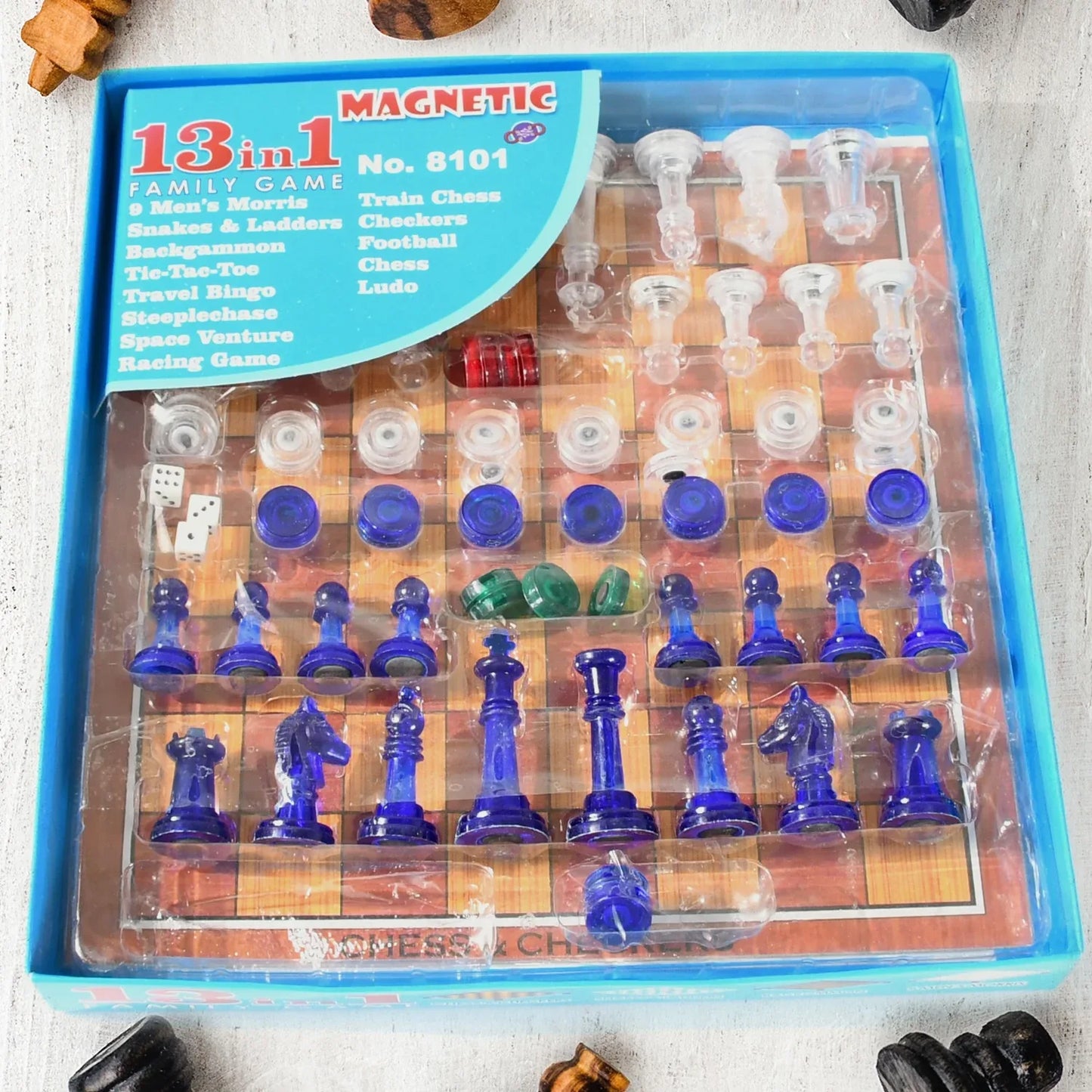 17669 13 In 1 Family Board Game Chess Snakes Ladders Ludo Tic-tac-toe Checkers Travel Bingo Football Space Venture Steeplechase Set For Kids - Zidbik