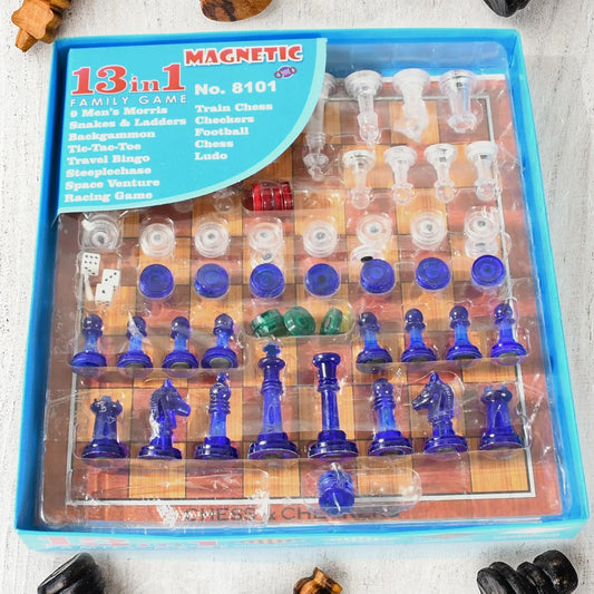 17669 13 In 1 Family Board Game Chess Snakes Ladders Ludo Tic-tac-toe Checkers Travel Bingo Football Space Venture Steeplechase Set For Kids - Zidbik