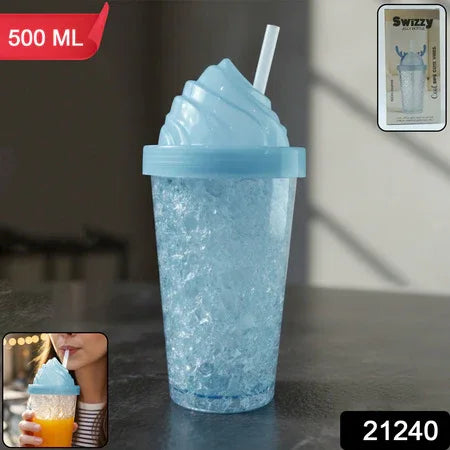 Cute Ice Cream Swirl Design Tumbler Sipper Bottle (500 Ml 1 Pc) - Zidbik