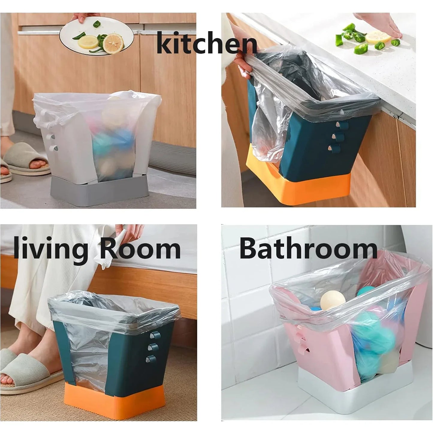 9451 Waste Bin Trash Can Waste Container Expandable Trash Can Plastic Trash Can Plastic Garbage Can Expandable Trash Bag Holder Large Capacity For Kitchen Bathroom Living Room Bedroom Outdoor (1 Pc) - Zidbik