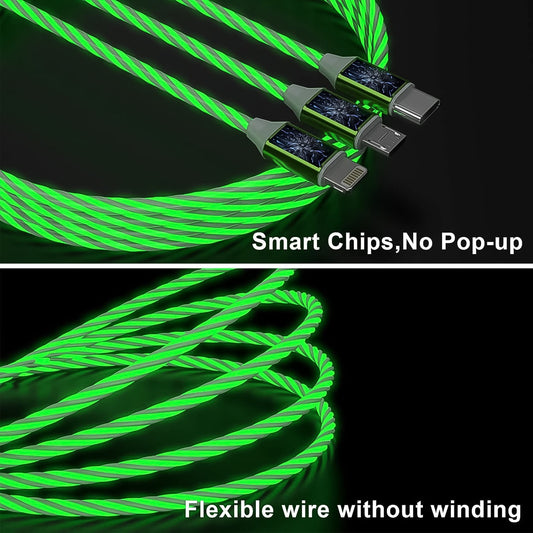 3 In 1 Charging Cable Light Up Fast Charger Multi Charging Cable (1 Pc) - Zidbik