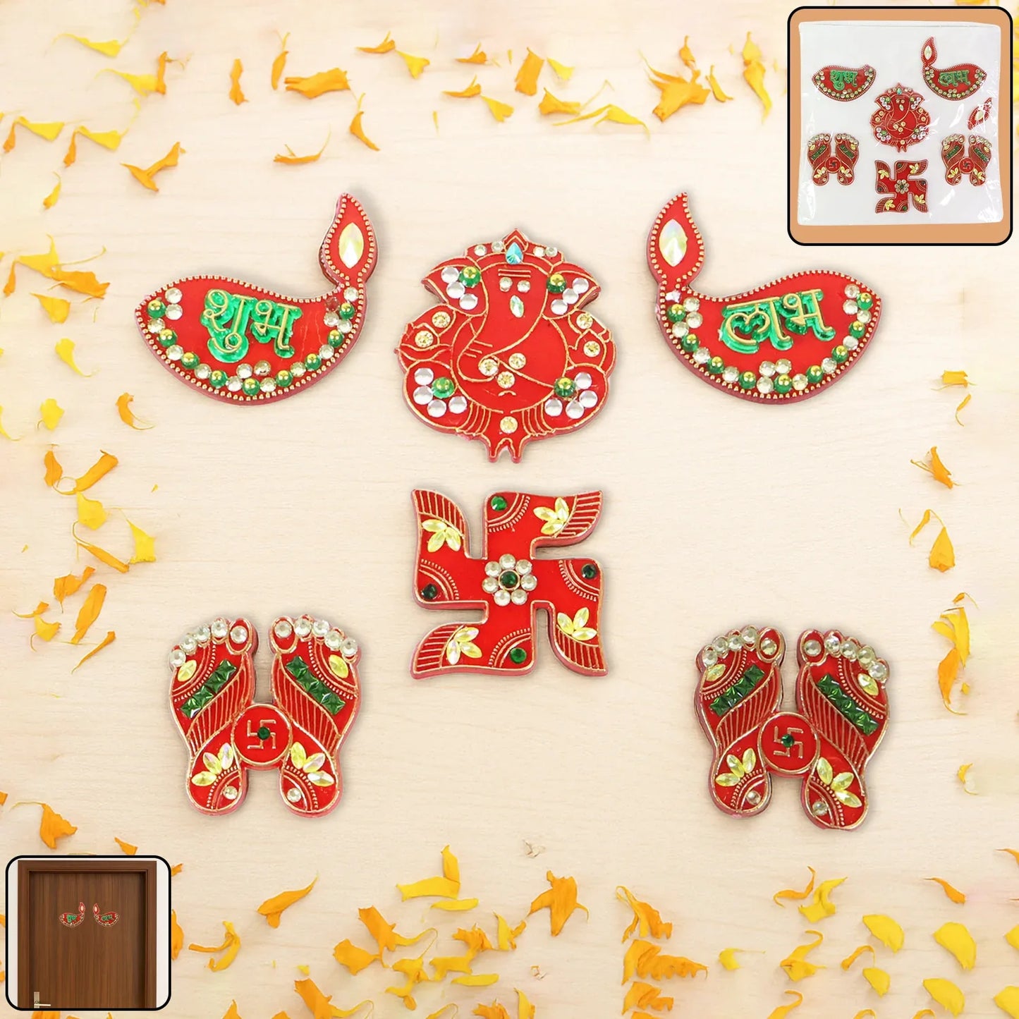 Traditional Decorative Shubh Labh Door Hanging (6 Pc 1 Set) - Zidbik
