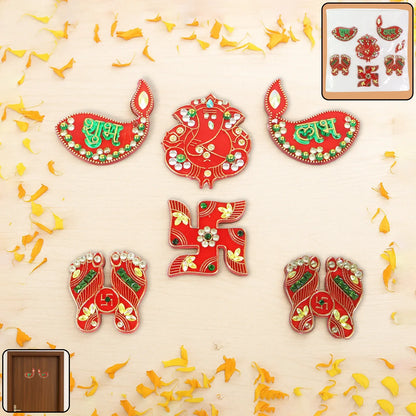 Traditional Decorative Shubh Labh Door Hanging (6 Pc 1 Set) - Zidbik