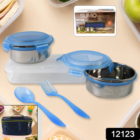 Sumo Lunch Box With Lunch Bag Plastic Lunch Box  Plastic Spoon Fork (2 Pc Set  With Lunch Box) - Zidbik