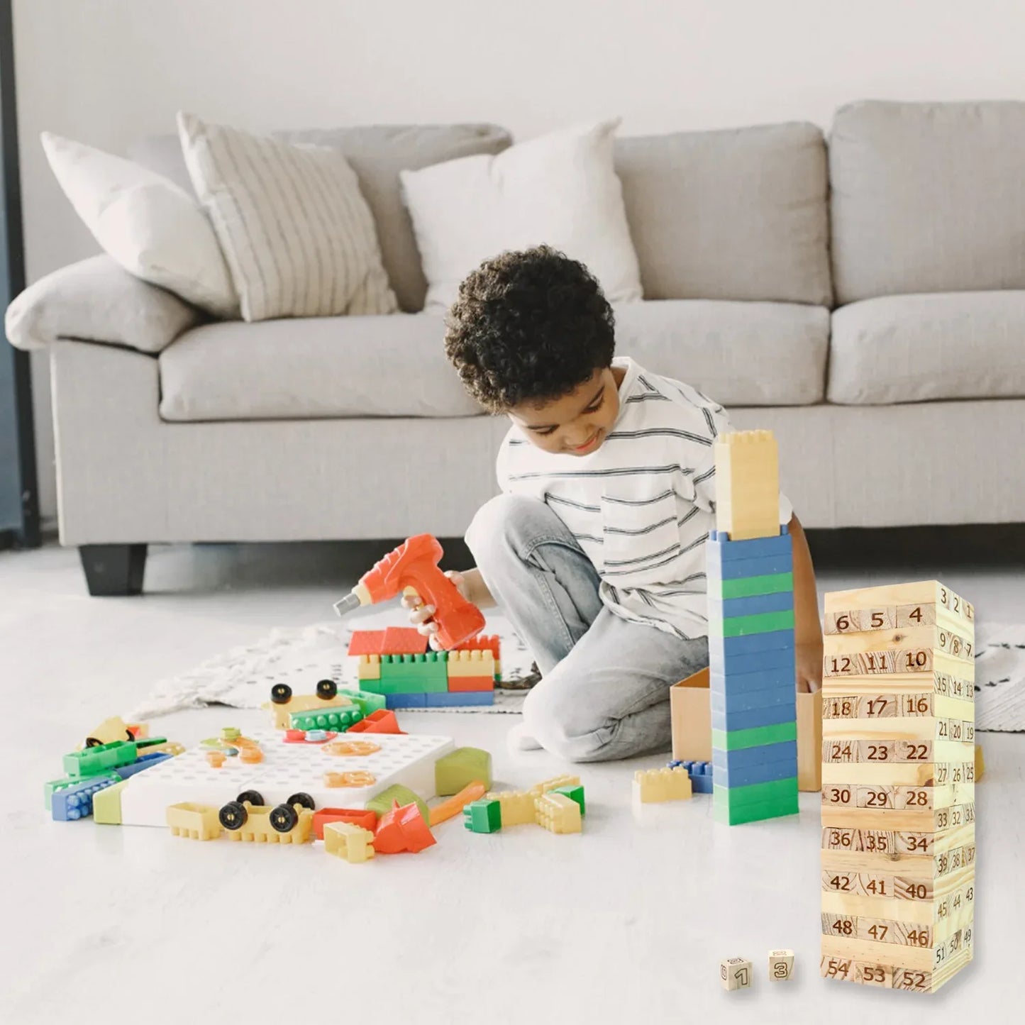 Numbered Wooden Tumbling Tower Game Set - Zidbik