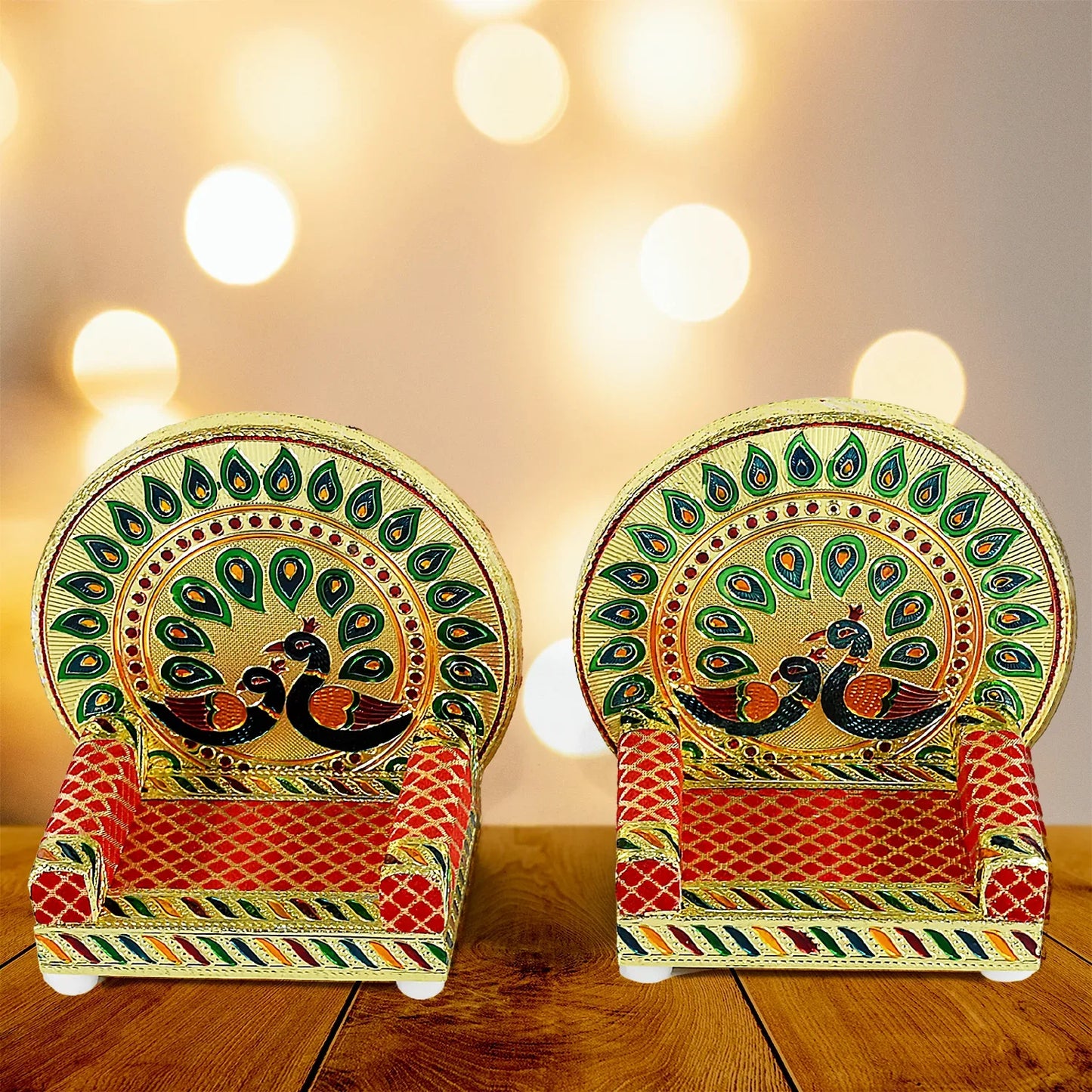 17697 Meenakari Work Laddu Gopal Singhasan For Pooja Mandir Wooden Krishna Ladoo Bal Gopal Sofa Asan Home Decorative Premium Look Decorative Singhasan Suitable For Home Office Restaurant (2 Pc Set) - Zidbik