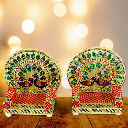 17697 Meenakari Work Laddu Gopal Singhasan For Pooja Mandir Wooden Krishna Ladoo Bal Gopal Sofa Asan Home Decorative Premium Look Decorative Singhasan Suitable For Home Office Restaurant (2 Pc Set) - Zidbik