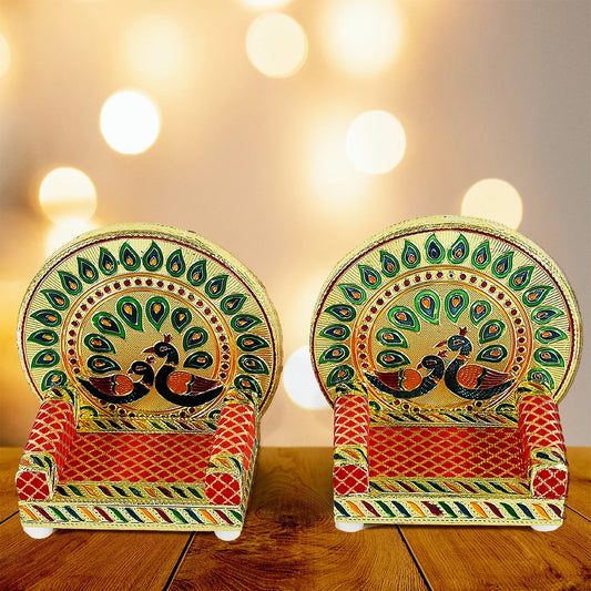 17697 Meenakari Work Laddu Gopal Singhasan For Pooja Mandir Wooden Krishna Ladoo Bal Gopal Sofa Asan Home Decorative Premium Look Decorative Singhasan Suitable For Home Office Restaurant (2 Pc Set) - Zidbik