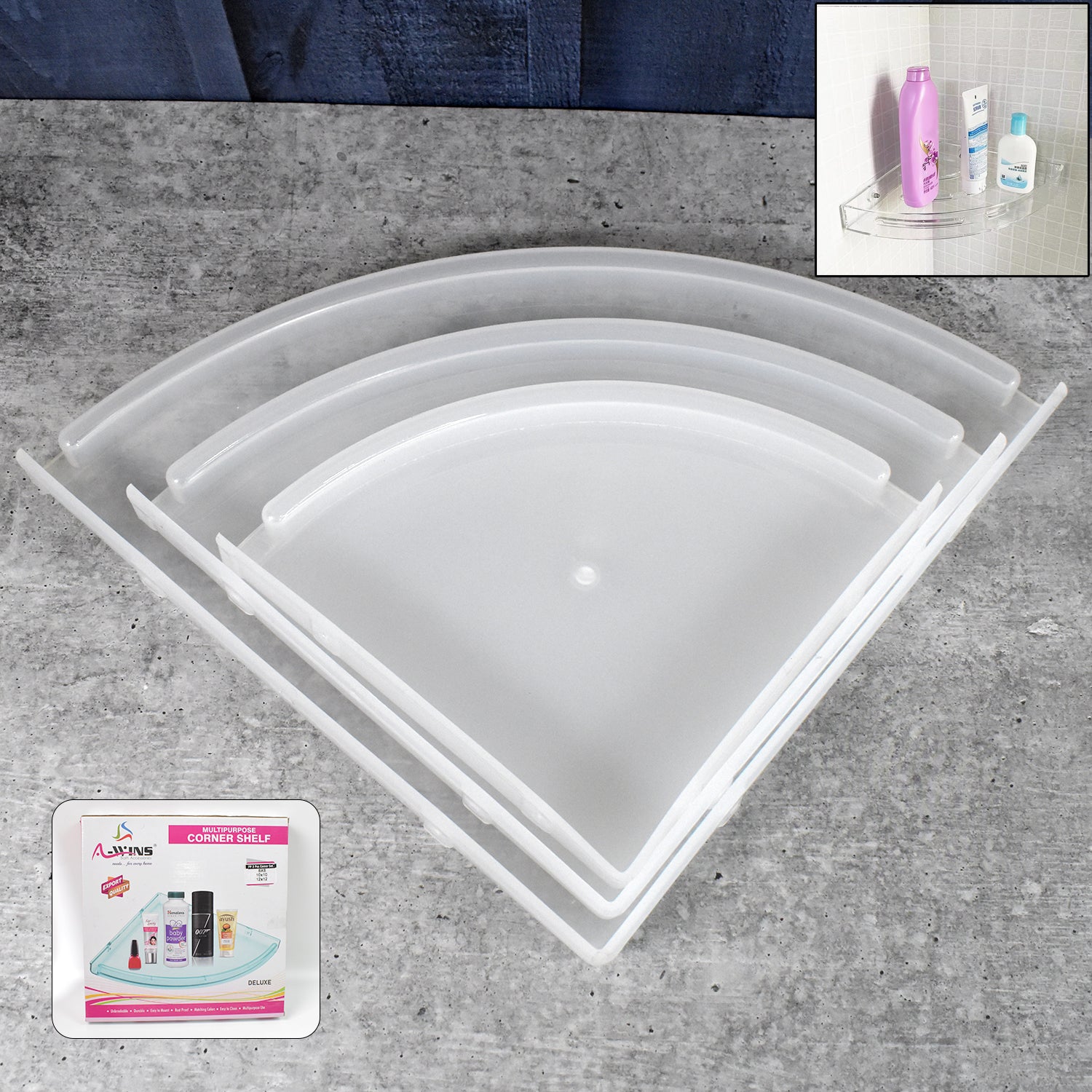 Bathroom Plastic Corner Shelf Rack Set For Wall Number Of Shelves (3 Pcs Set) - Zidbik