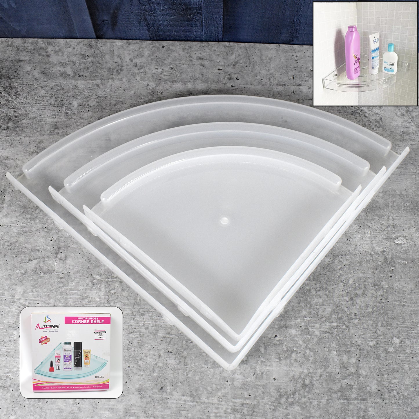 Bathroom Plastic Corner Shelf Rack Set For Wall Number Of Shelves (3 Pcs Set) - Zidbik
