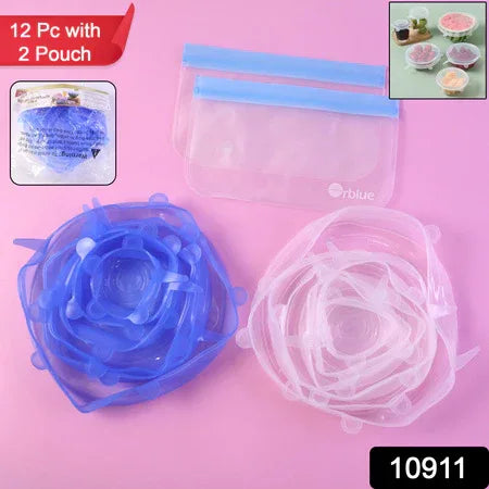 12 Peace Reusable Stretch Lids Set With 2 Storage Pouches Flexible Food Cover Lids - Zidbik
