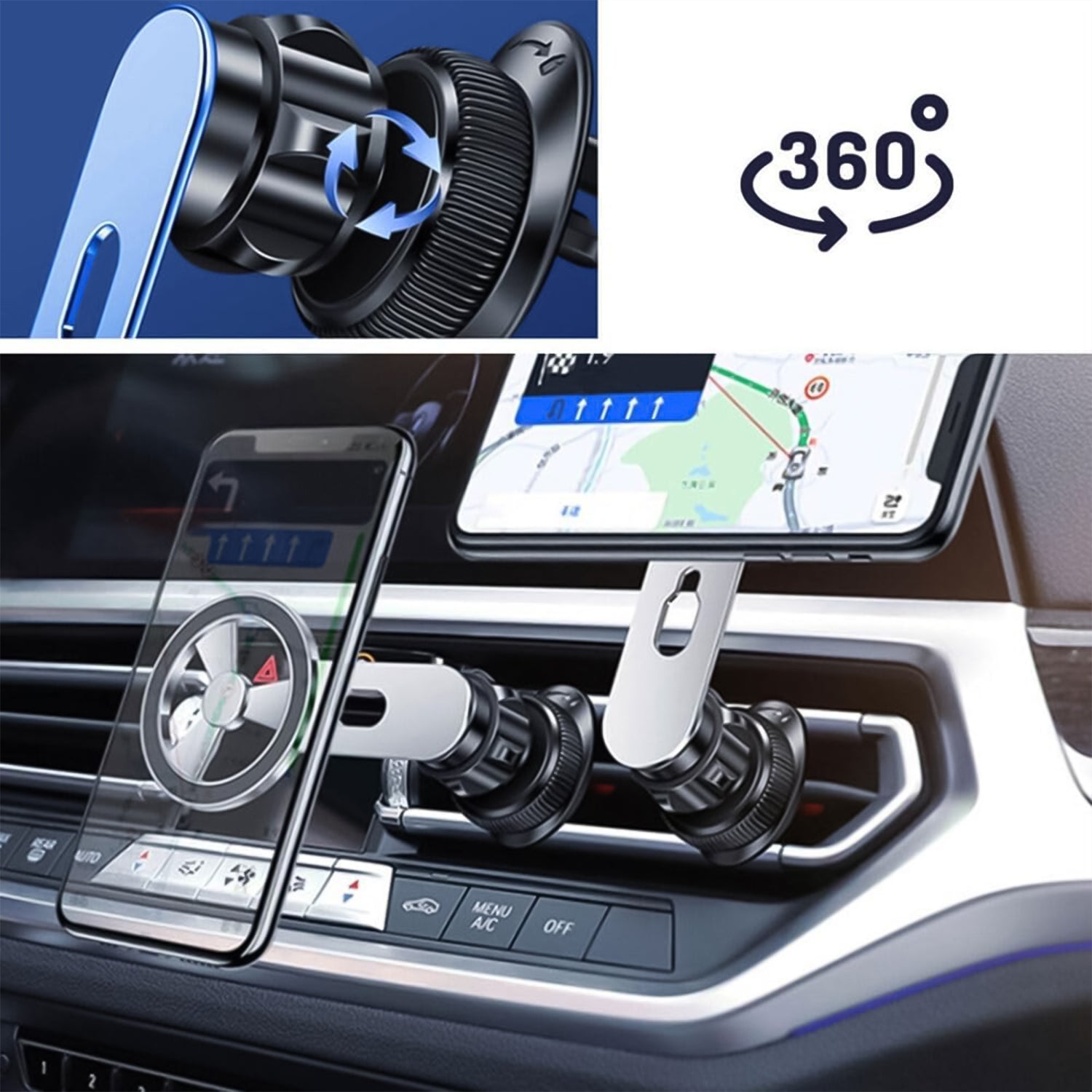 360 Rotatable  Foldable Air Vent Magnetic Phone Holder (1 Pc) - Zidbik