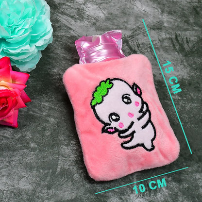 6532 Pink Cartoon Small Hot Water Bag With Cover For Pain Relief Neck Shoulder Pain And Hand Feet Warmer Menstrual Cramps. - Zidbik