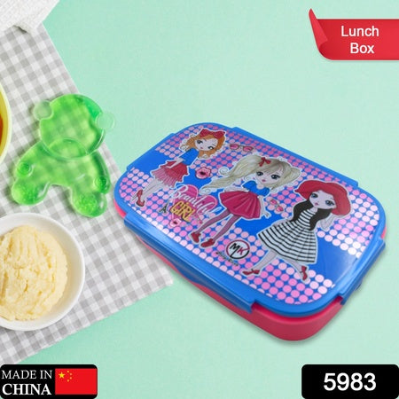 5983 Cartoon Printed Plastic Lunch Box With Inside Small Box  Spoon For Kids Air Tight Lunch Tiffin Box For Girls Boys Food Container Specially Designed For School Going Boys And Girls - Zidbik
