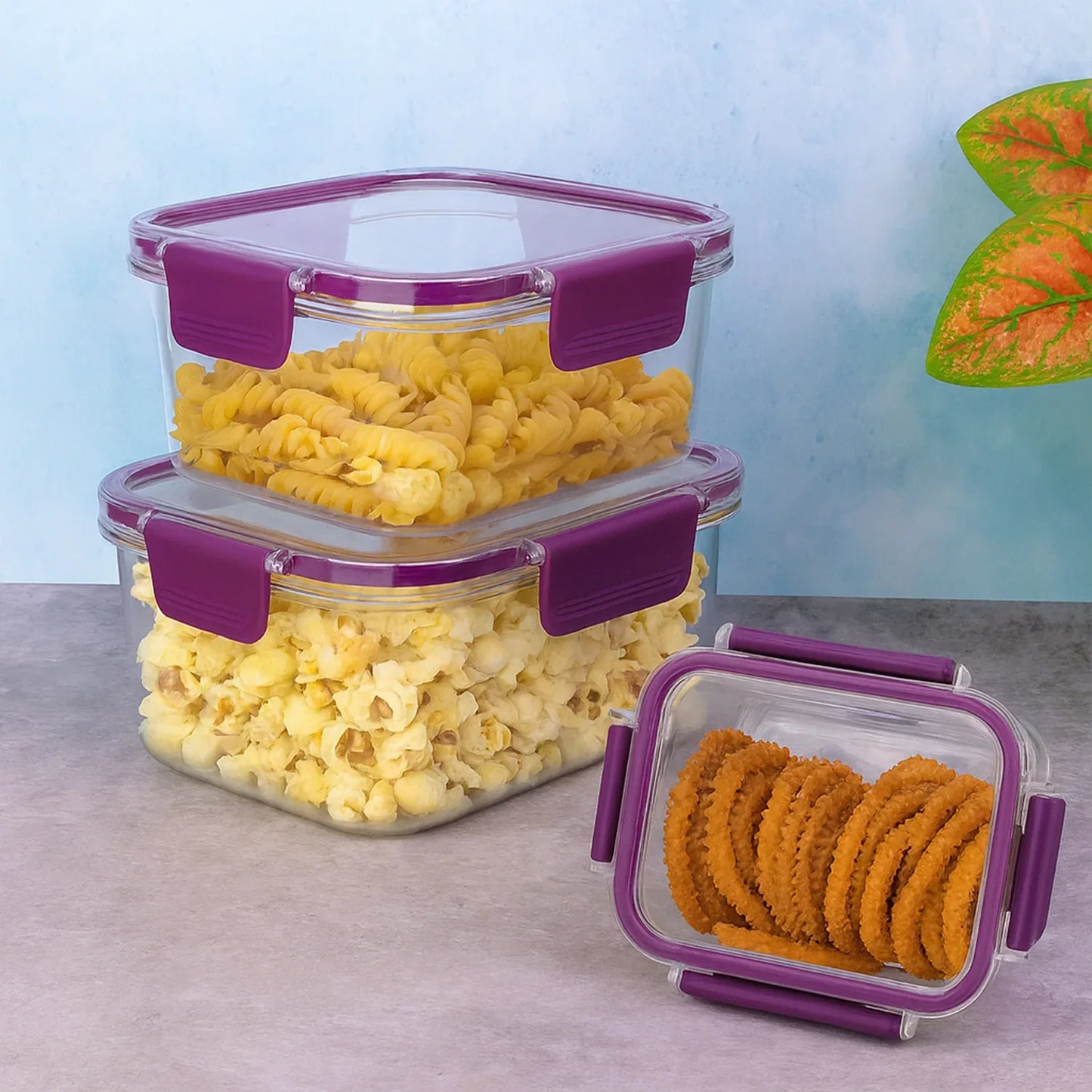 Airtight Square Food Storage Container Set (3 Pc) - Zidbik