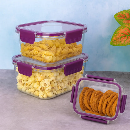 Airtight Square Food Storage Container Set (3 Pc) - Zidbik
