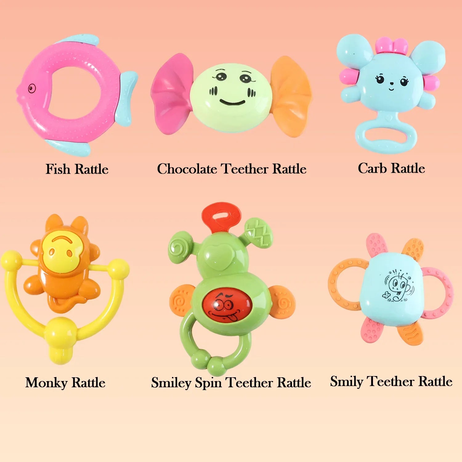 Play Cart Tiny Joys Rattle Toy Set 6-in-1 Baby Rattles - Zidbik