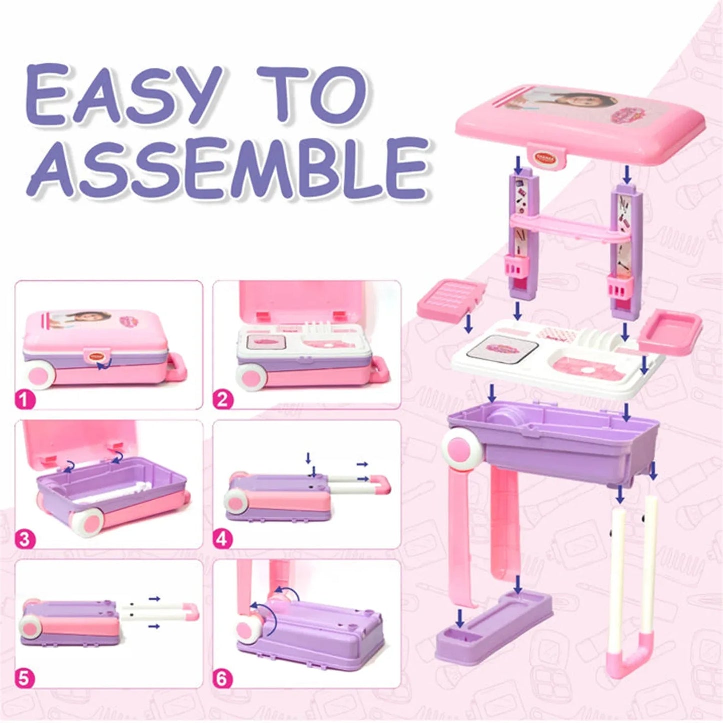 17746 Big Beauty Set Suitcase On Wheel The Ultimate Beauty Set On Wheels For Girls Makeup Kit Is Easy To Clean Use Portable Beauty Set With 25 Pieces For 3 Years Bis Approved. (Beauty Set Trolley) - Zidbik