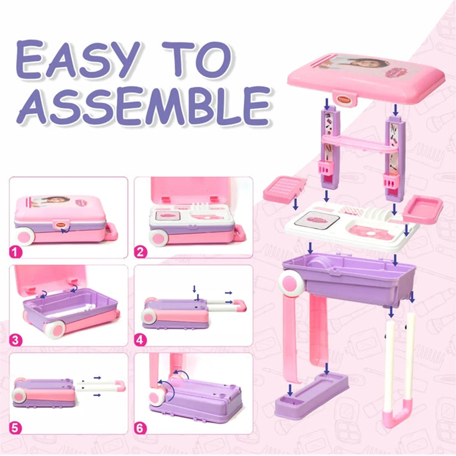 17746 Big Beauty Set Suitcase On Wheel The Ultimate Beauty Set On Wheels For Girls Makeup Kit Is Easy To Clean Use Portable Beauty Set With 25 Pieces For 3 Years Bis Approved. (Beauty Set Trolley) - Zidbik
