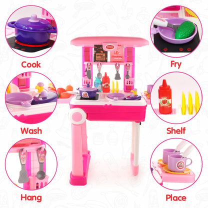 3 In 1 Kitchen Set For Kids Portable Pretend Play Toys For Kids With Suitcase (1 Set) - Zidbik