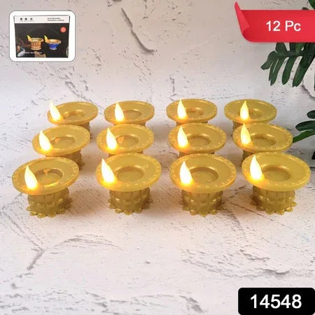 Set Of 12 Water Sensor Led Golden Diyas - Zidbik