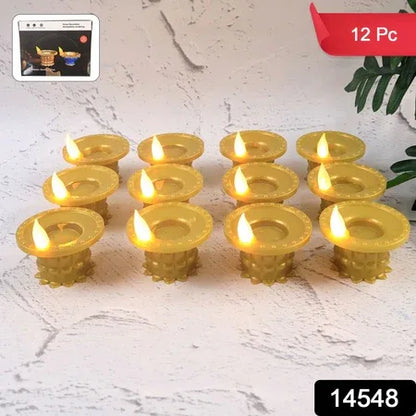 Set Of 12 Water Sensor Led Golden Diyas - Zidbik