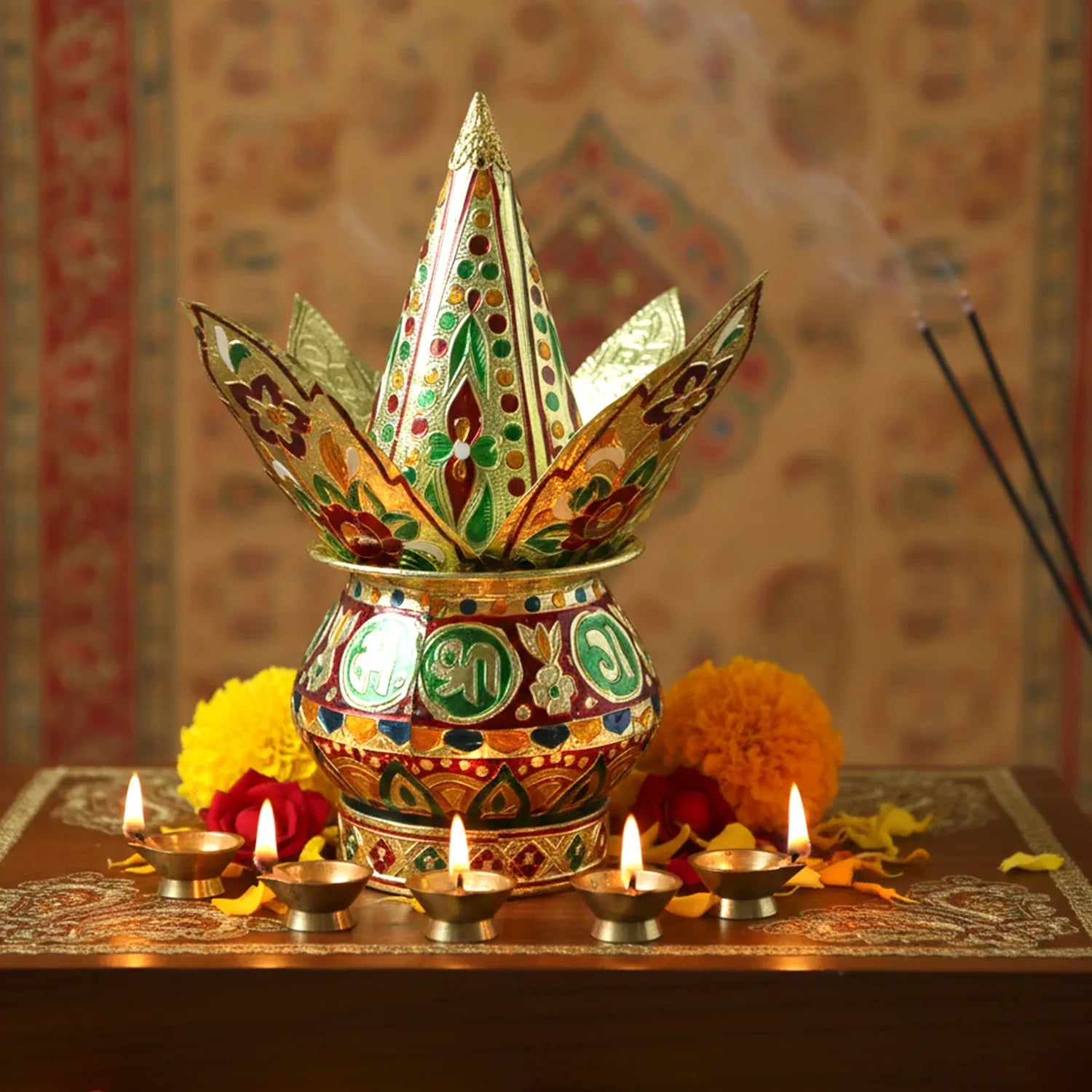 Traditional Decorative Pooja Kalash (1 Set) - Zidbik